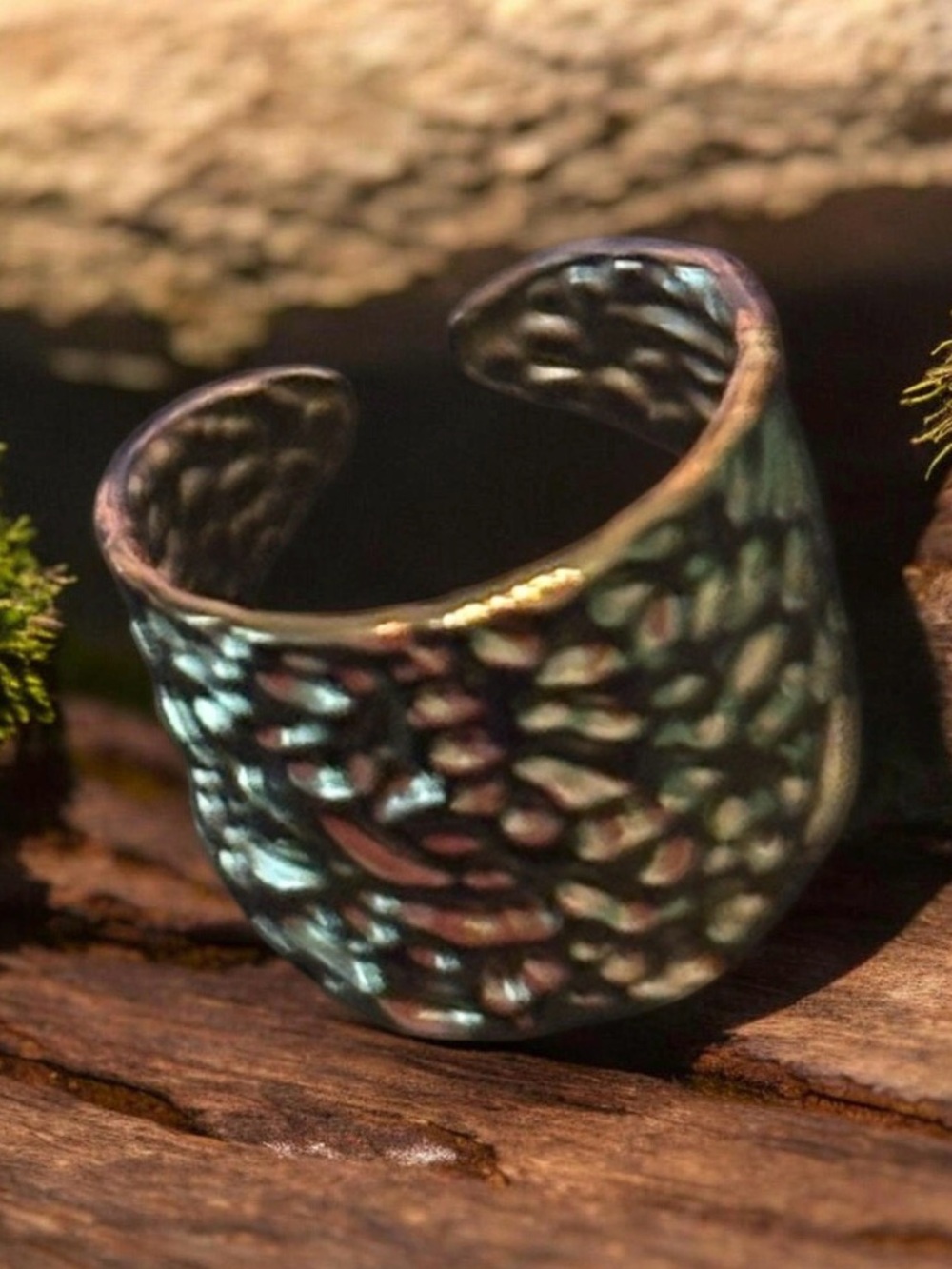 Plunder Adjustable Gold Hammered Textured Open Band Ring